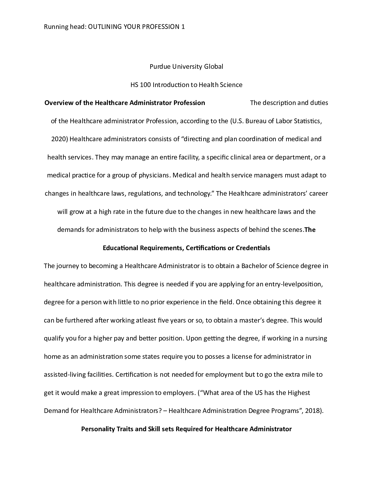 Preview image for Introduction to health science HS 100 Unit 4 Assignment .docx    Purdue University Global